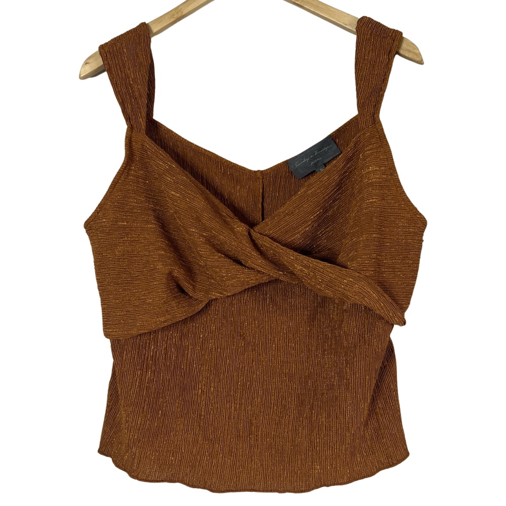 ANTHROPOLGIE Twist Front Tank Top Sunday in Brooklyn Metallic Bronze XL Petite